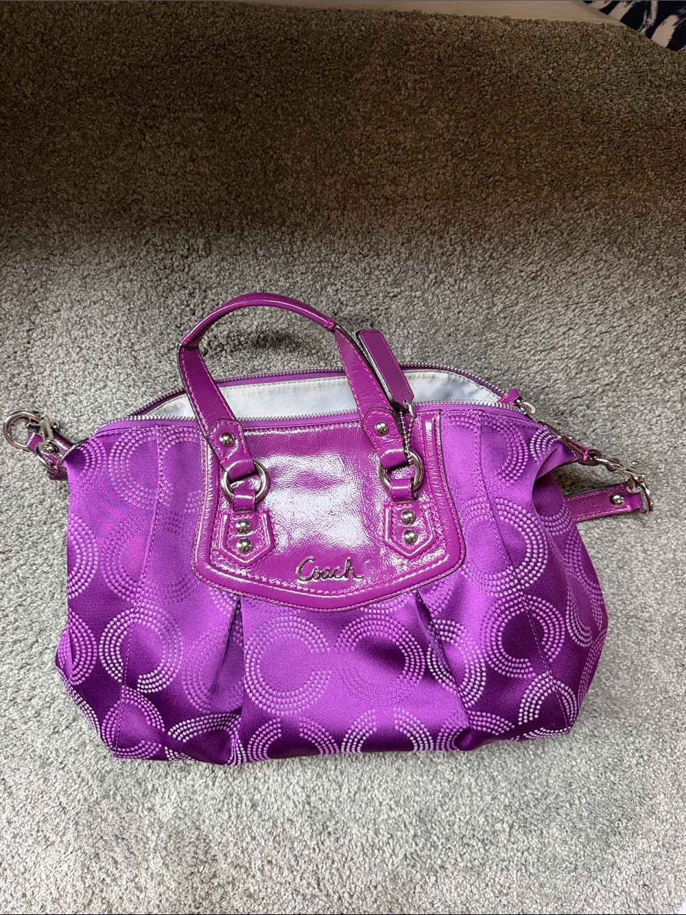 Coach Magenta Purple Satchel with Circular Signature Pattern